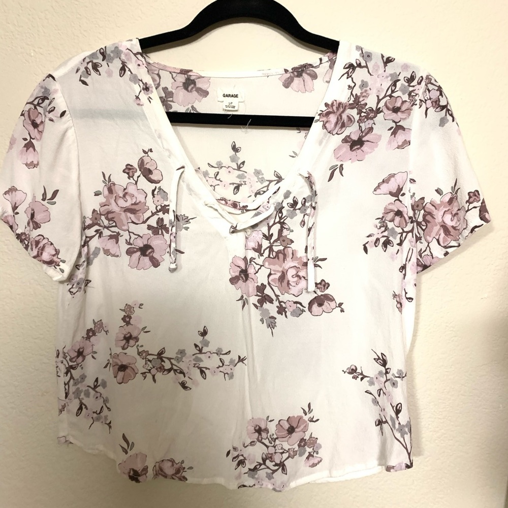 Garage Floral Front Criss Cross Tie Top Blouse